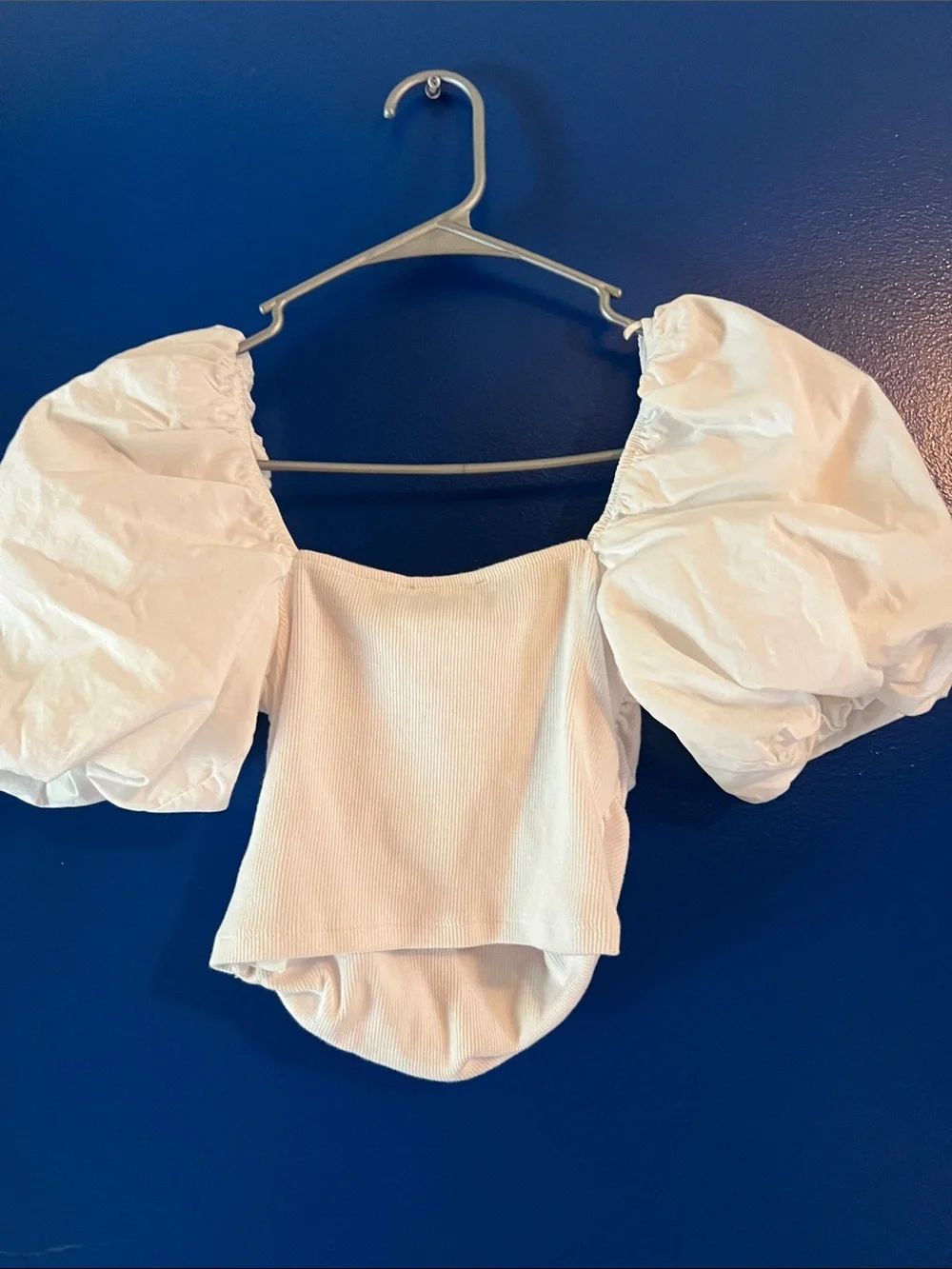 Zara White Puff-Sleeve Square Neck Crop Top